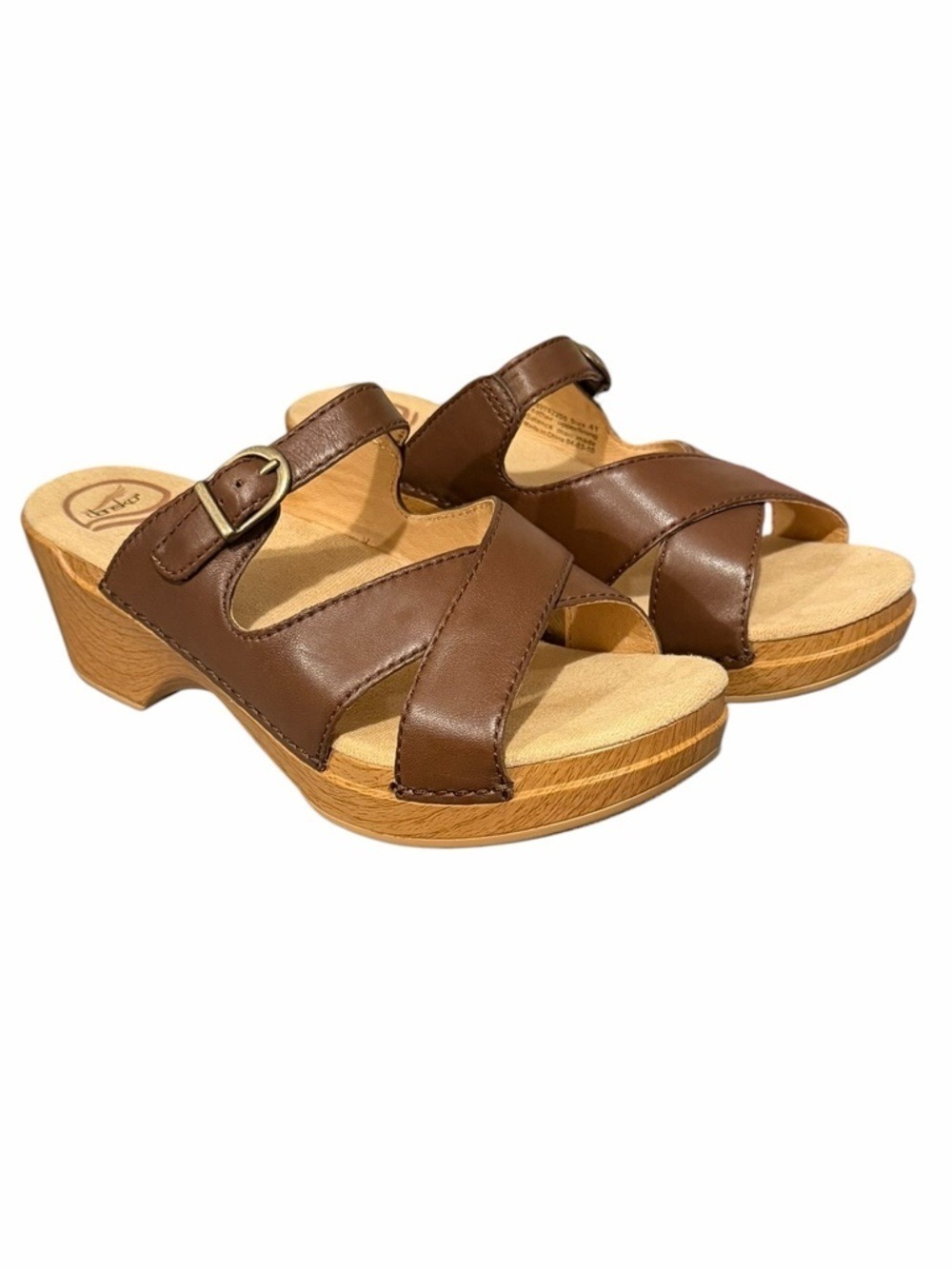 Dansko Sela Brown Leather Platform Comfort Sandals Mules Clogs EU41 US10.5 NWOT